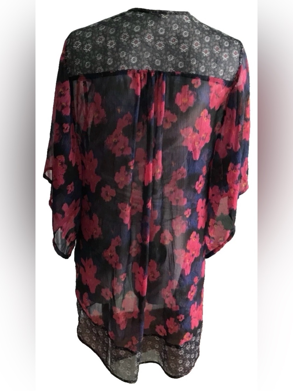 Hollister Women Floral Kimono Sleeve Sheer Open Tunic Top Blouse One Size INDIA - Picture 3 of 12